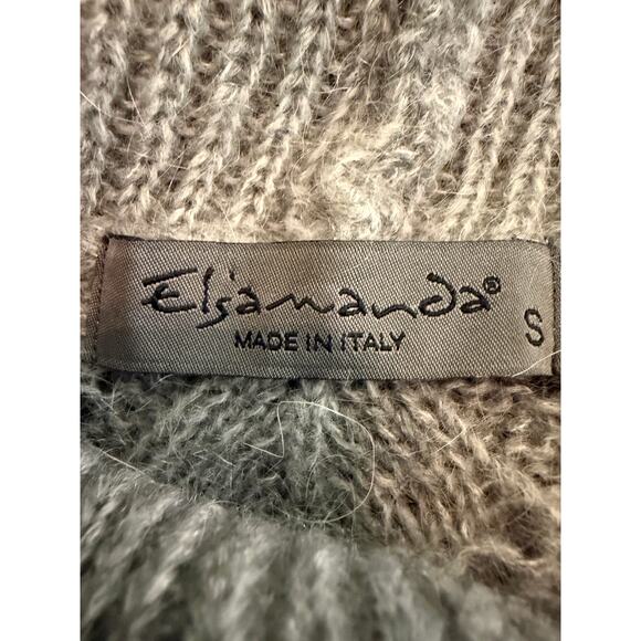 Elsamanda Italy Mohair Blend Cowl Neck Sweater Oversized Knit Taupe Gray - Picture 9 of 10